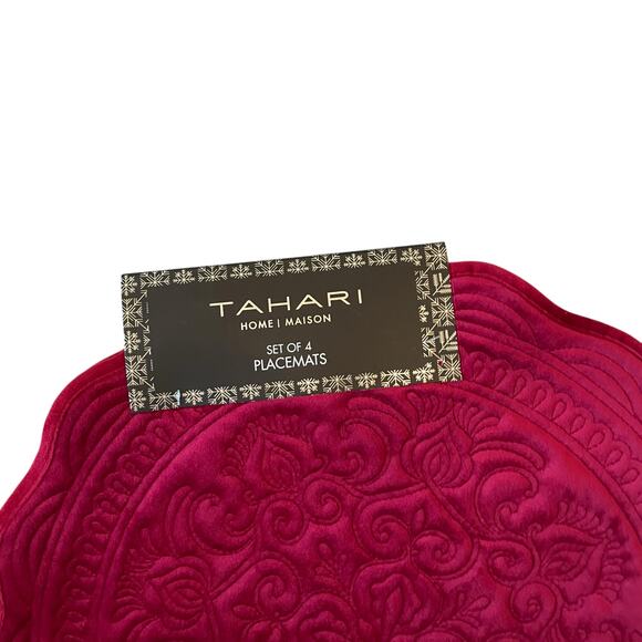 Tahari Medallion Burgundy Velvet Velour Placemats 16" Set of 4 Holiday NEW - Picture 3 of 7